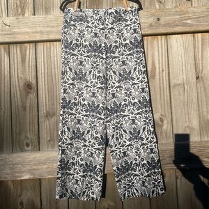 LOFT Black and White Floral Wide Leg Linen Pants - Size 0